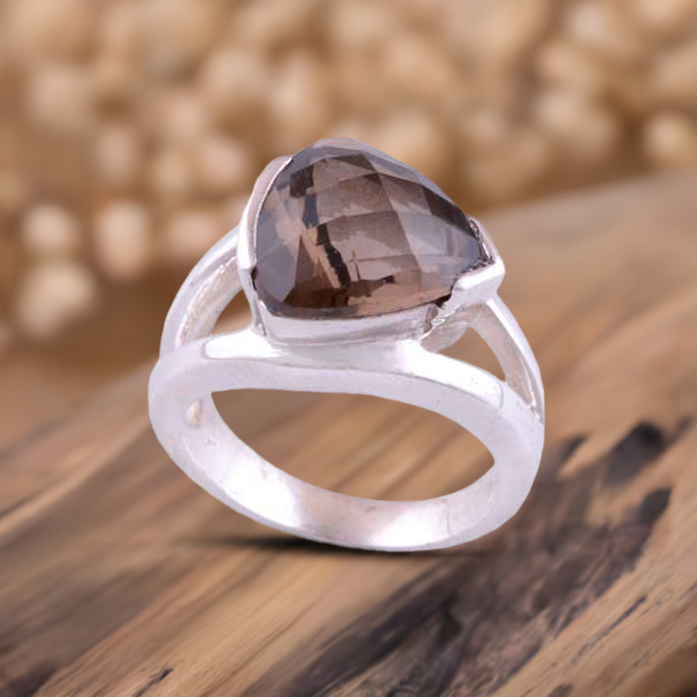 Semi Precious Smoky Quartz Gemstone Rings In 925 Sterling Silver Jewelry 925SR3469