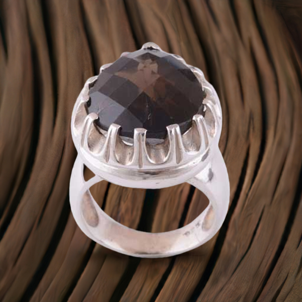 925 Sterling Silver Handmade Rings In Smoky Quartz Gemstone Jewelry 925SR3476