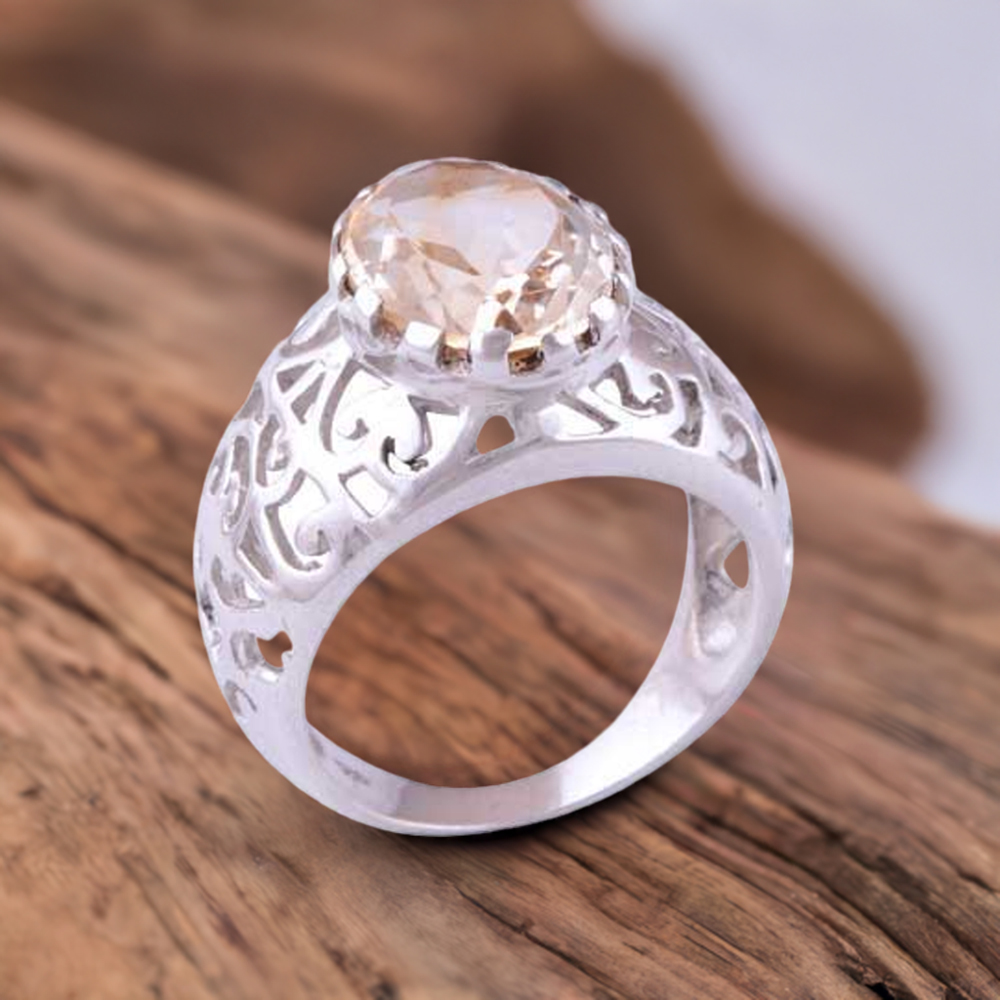 Filigree Design Sterling Silver Citrine Rings 925SR3481