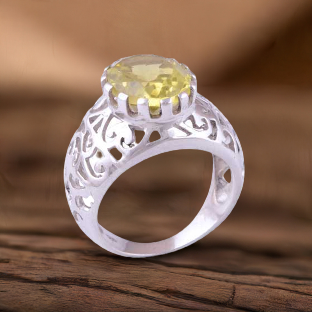 Lemon Quartz Single Gemstone Sterling Silver rings 925SR3483