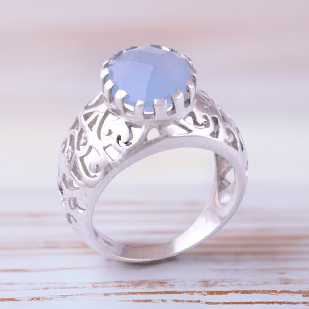 925 Sterling Silver Rings In Chalcedony Gemstone Jewelry 925SR3484