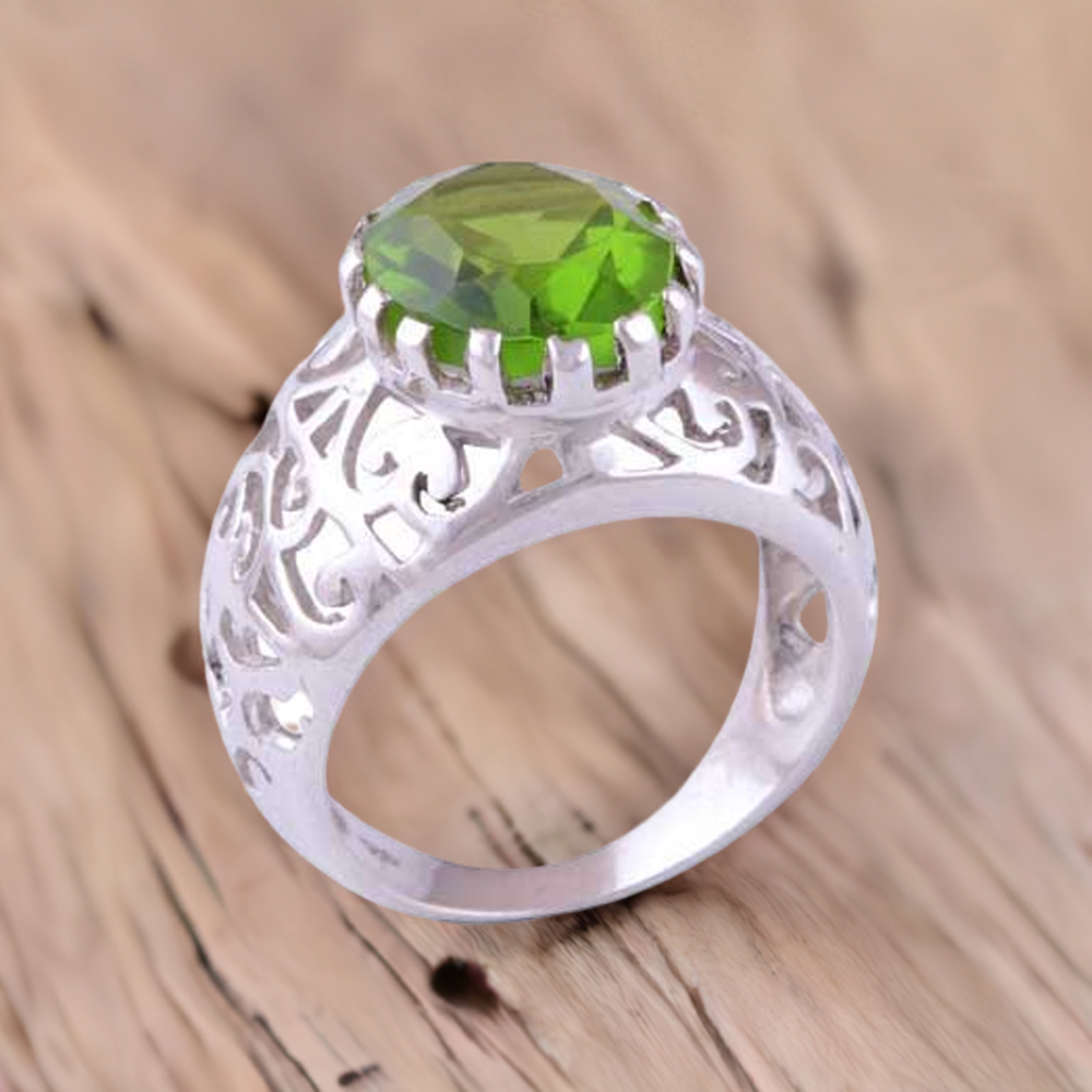 Sterling Silver Peridot Cut Stone Rings Jewelry 925SR3486
