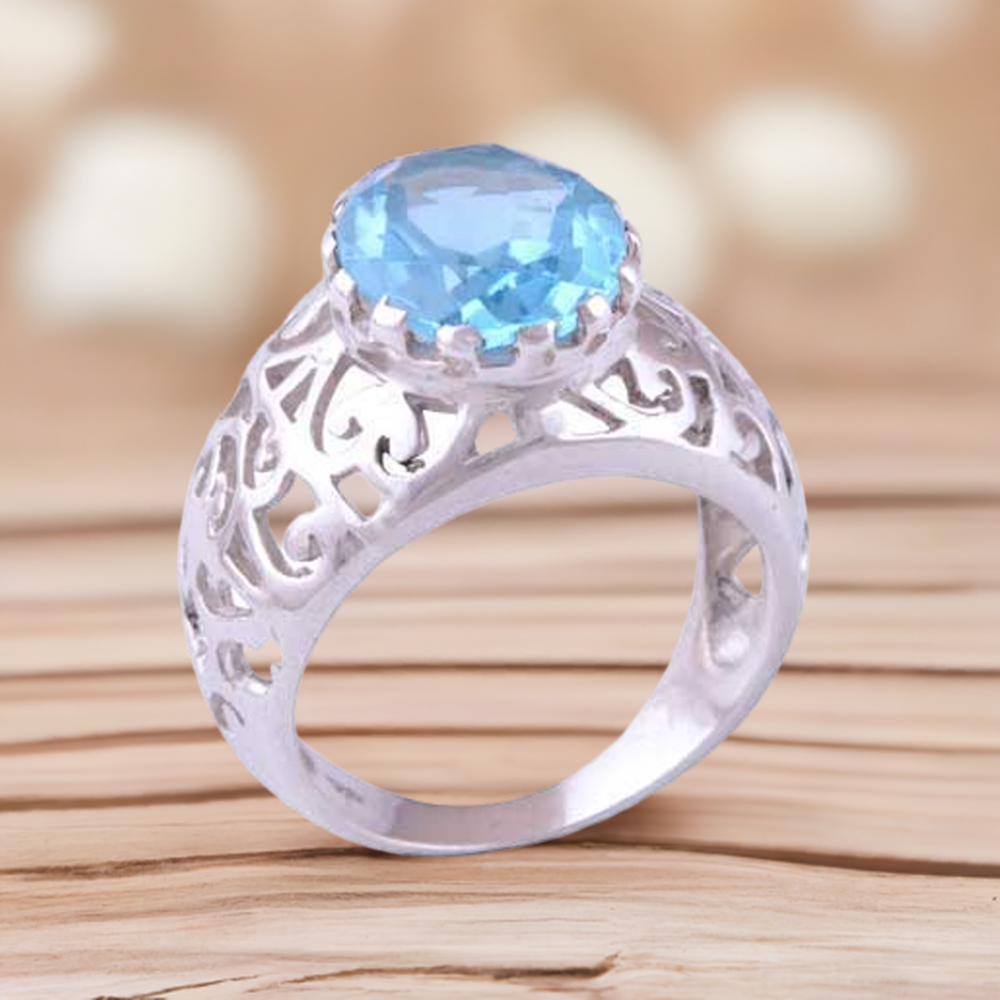 925 Sterling Silver Handmade Rings In Blue Topaz Gemstone Jewelry 925SR3487