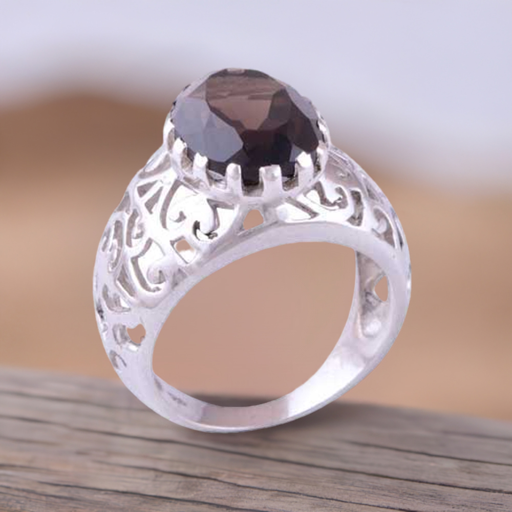 925 Sterling Silver Handmade Rings In Smoky Quartz Gemstone Jewelry 925SR3488