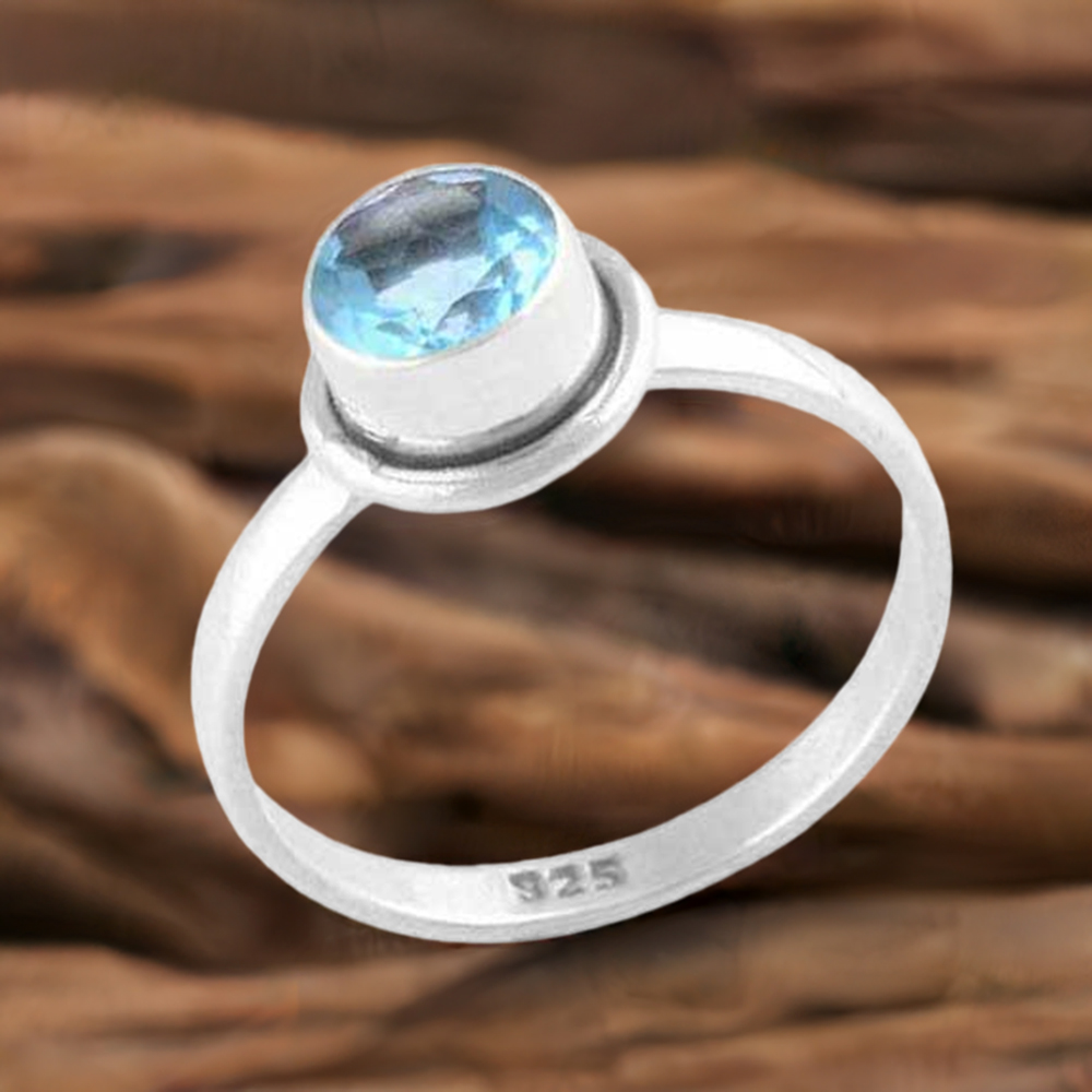 925 Sterling Silver Rings In Blue Topaz Gemstone Jewelry 925SR3490
