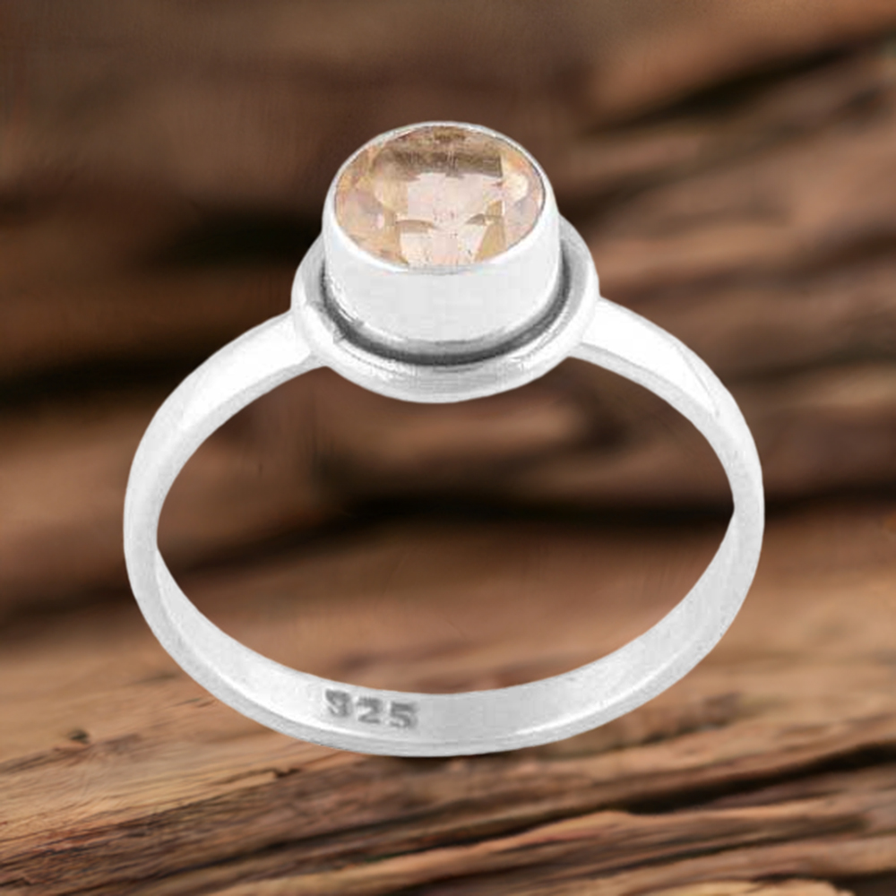 Handmade Single Stone Citrine Sterling Silver Rings 925SR3494