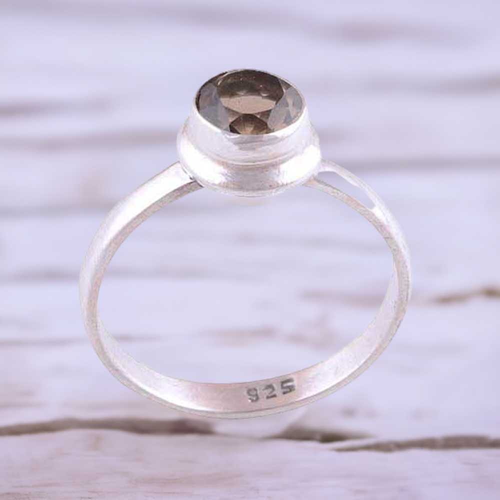 925 Sterling Silver Handmade Rings In Smoky Quartz Gemstone Jewelry 925SR3497