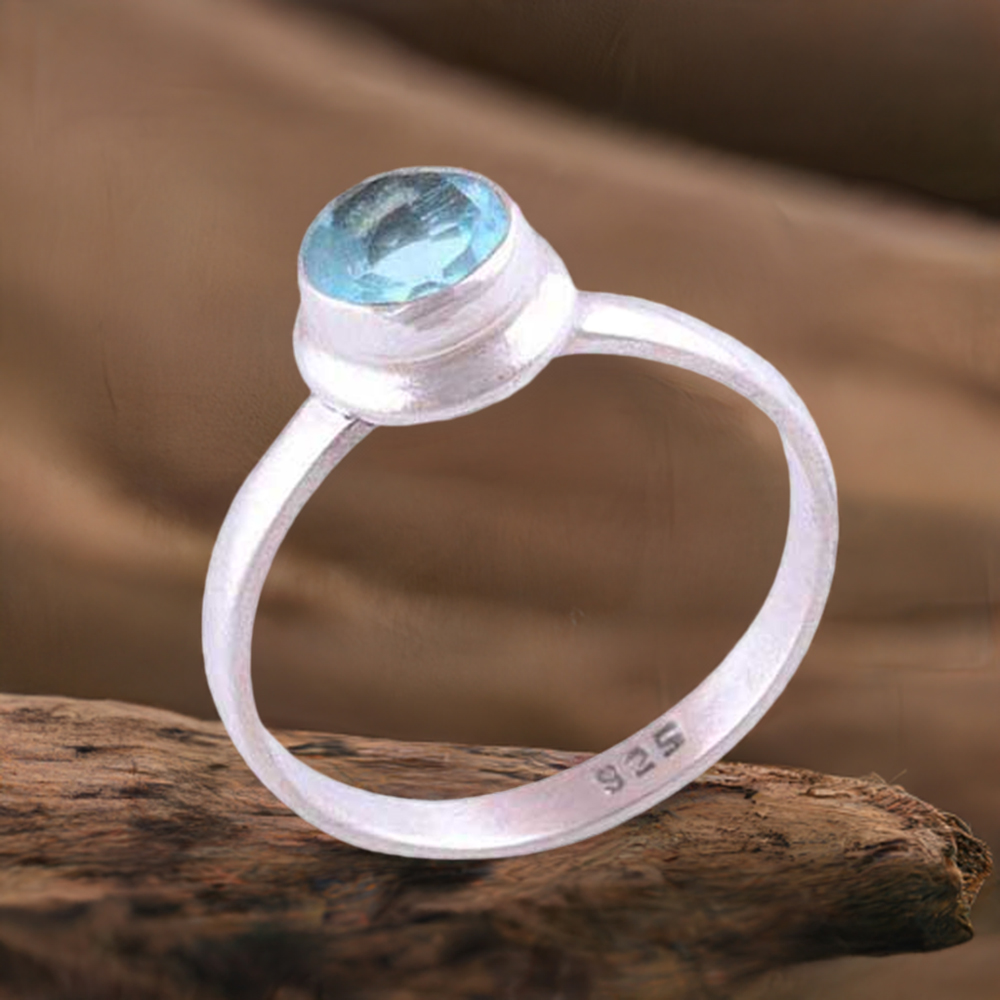 925 Sterling Silver Handmade Rings In Blue Topaz Gemstone Jewelry 925SR3503