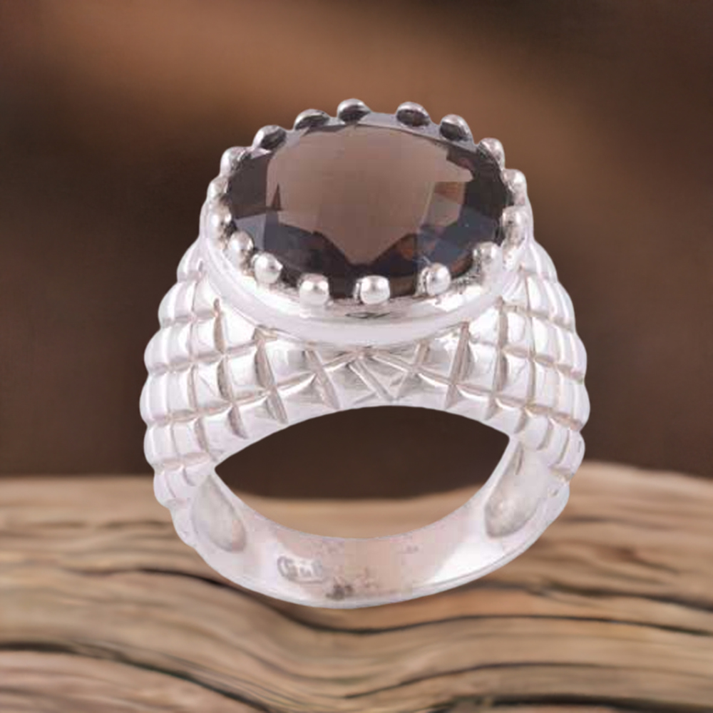 925 Sterling Silver Rings In Genuine Smoky Quartz Gemstone 925SR3507