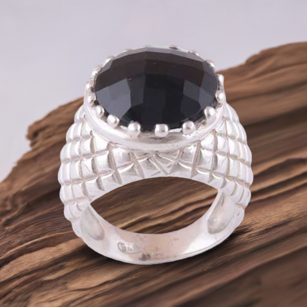 Solid 925 Silver Rings In Natural Black Onyx Gemstone 925SR3508