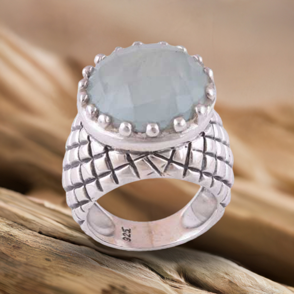 Fine 925 Sterling Silver Rings In Natural Chalcedony Gemstone 925SR3511