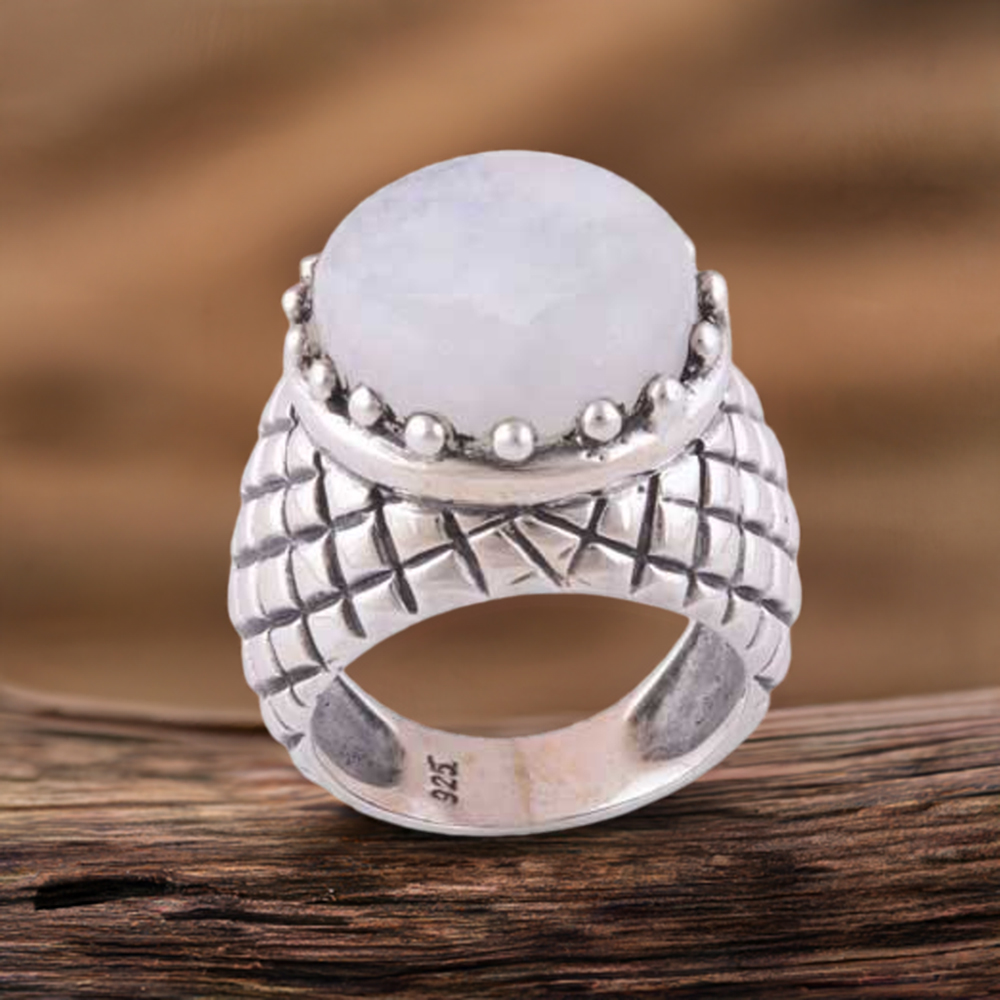 Fine 925 Sterling Silver Rings In Genuine Rainbow Moonstone 925SR3513