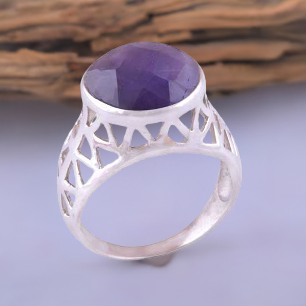 Faceted Amethyst Stone Sterling Silver Rings 925SR3514