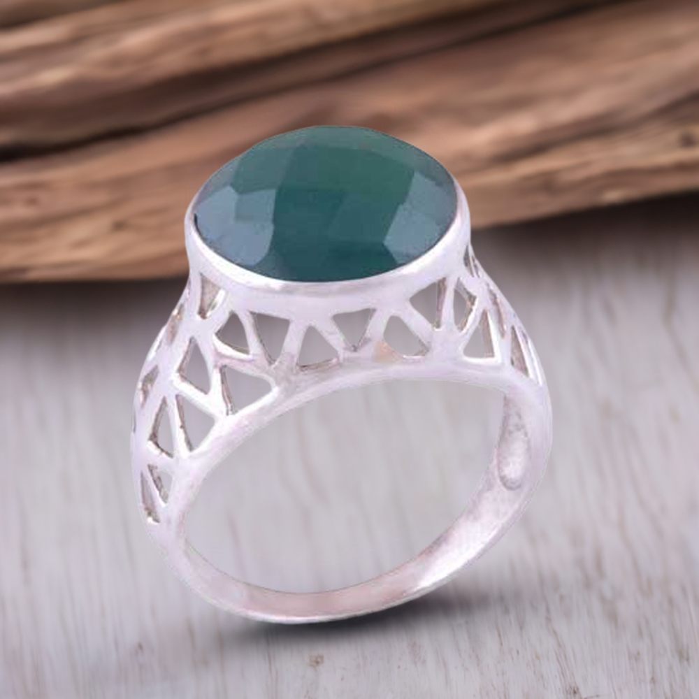Semi Precious Green Onyx Gemstone Rings In 925 Sterling Silver 925SR3515