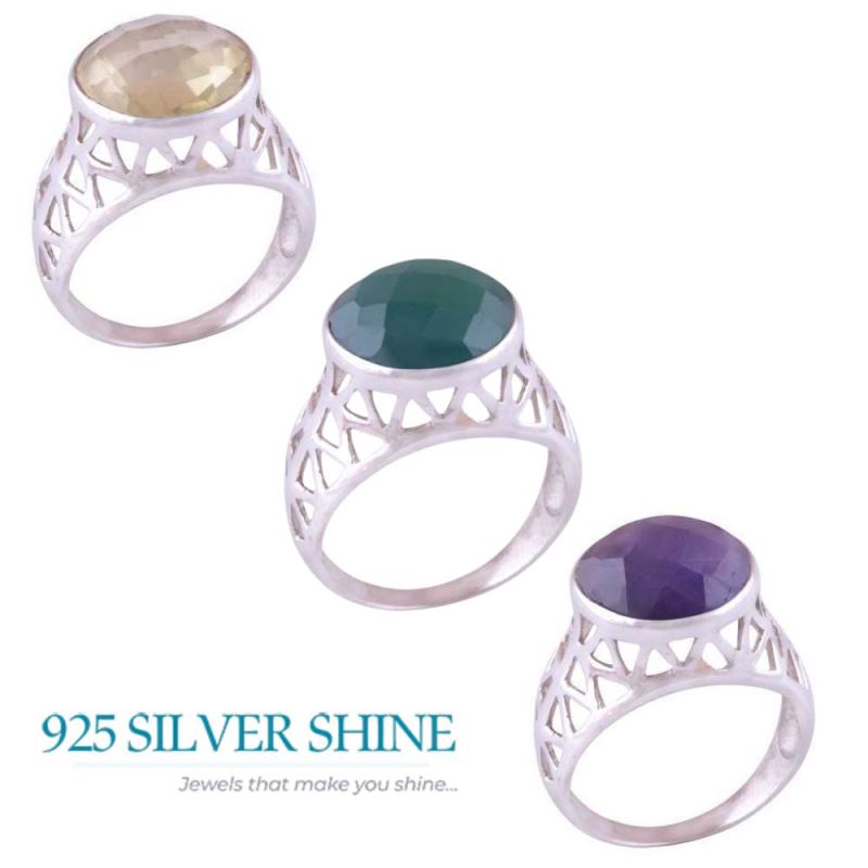 Semi Precious Green Onyx Gemstone Rings In 925 Sterling Silver 925SR3515_2