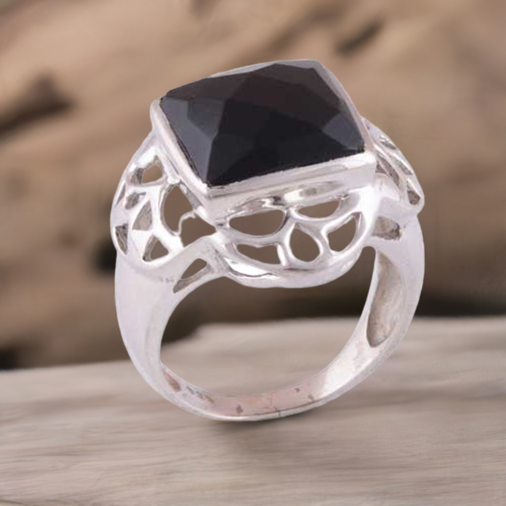 Semi Precious Black Onyx Gemstone Rings In Solid 925 Silver 925SR3518