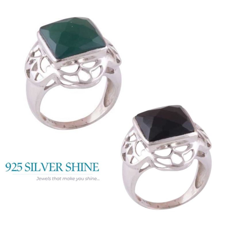 Semi Precious Black Onyx Gemstone Rings In Solid 925 Silver 925SR3518_2