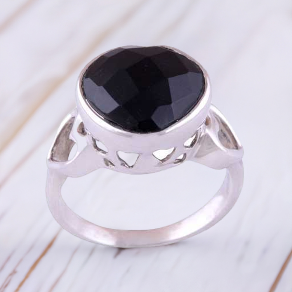 Semi Precious Black Onyx Gemstone Rings In Fine 925 Sterling Silver 925SR3521