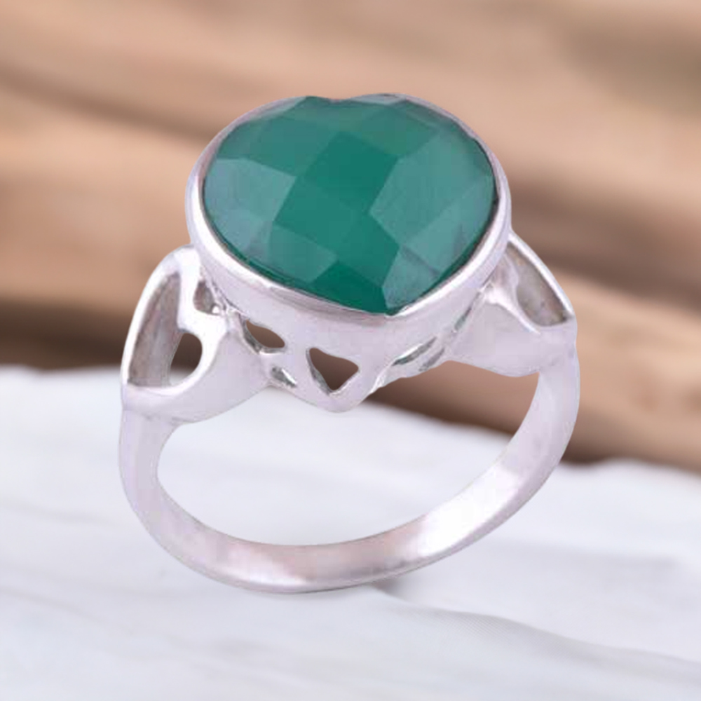 925 Sterling Silver Rings In Natural Green Onyx Gemstone 925SR3523