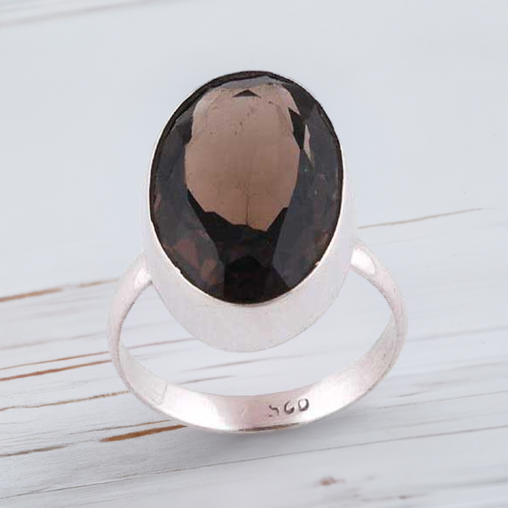 925 Sterling Silver Rings In Genuine Smoky Quartz Gemstone 925SR3528