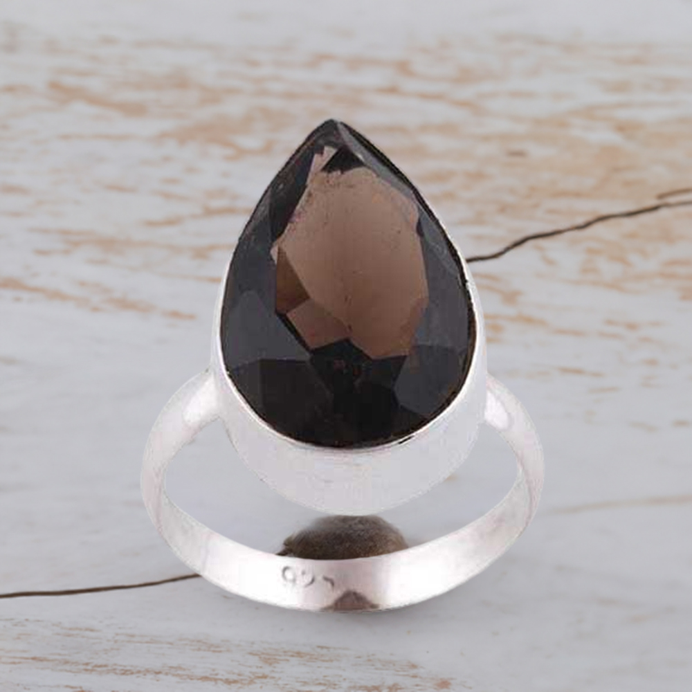 925 Sterling Silver Rings In Natural Smoky Quartz Gemstone 925SR3529