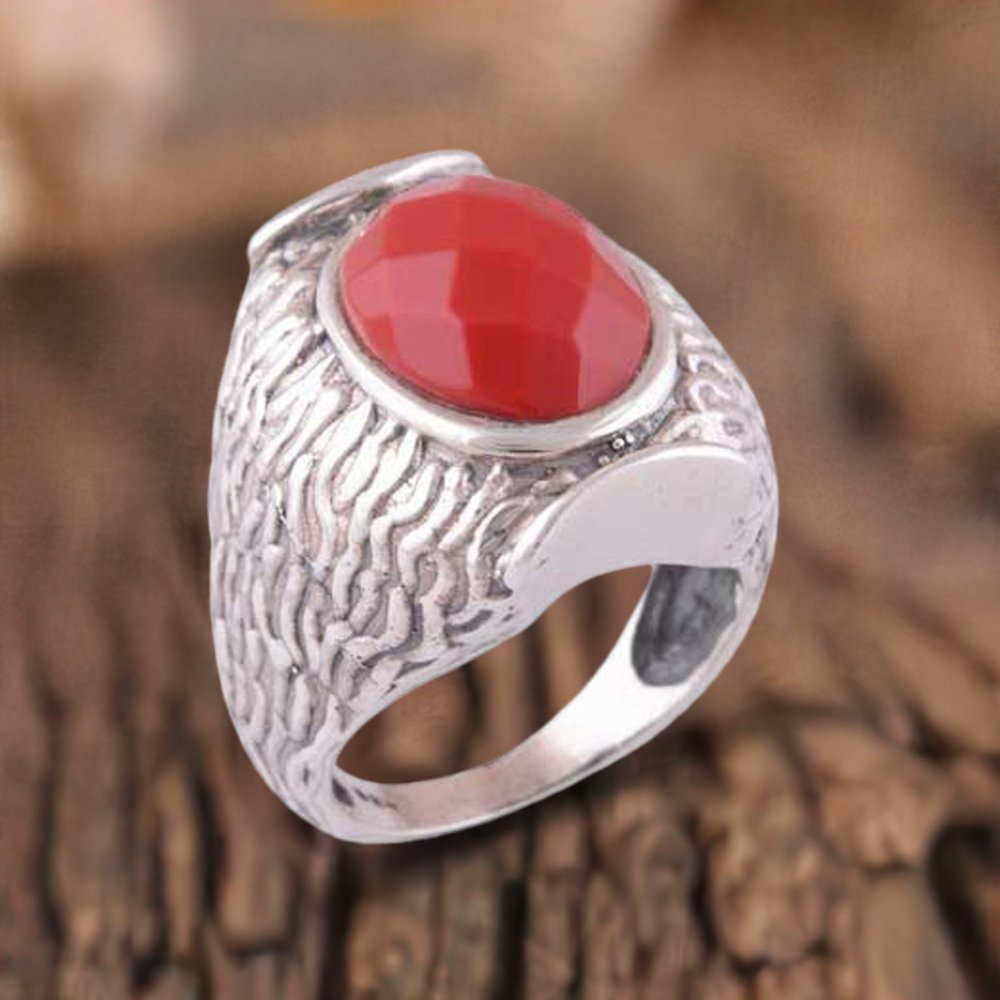 925 Sterling Silver Rings In Natural Dyed Coral Gemstone 925SR3532