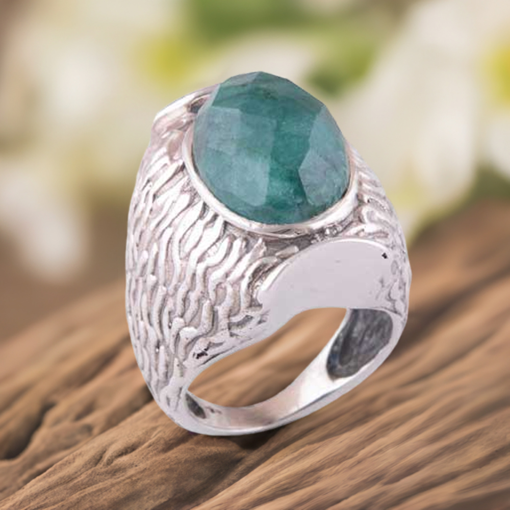 925 Sterling Silver Rings In Natural Dyed Emerald Gemstone 925SR3535
