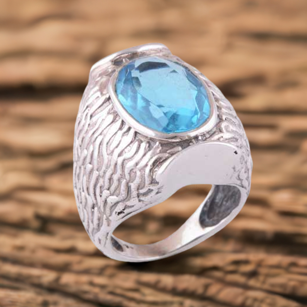 925 Sterling Silver Rings In Genuine Blue Topaz Gemstone 925SR3537
