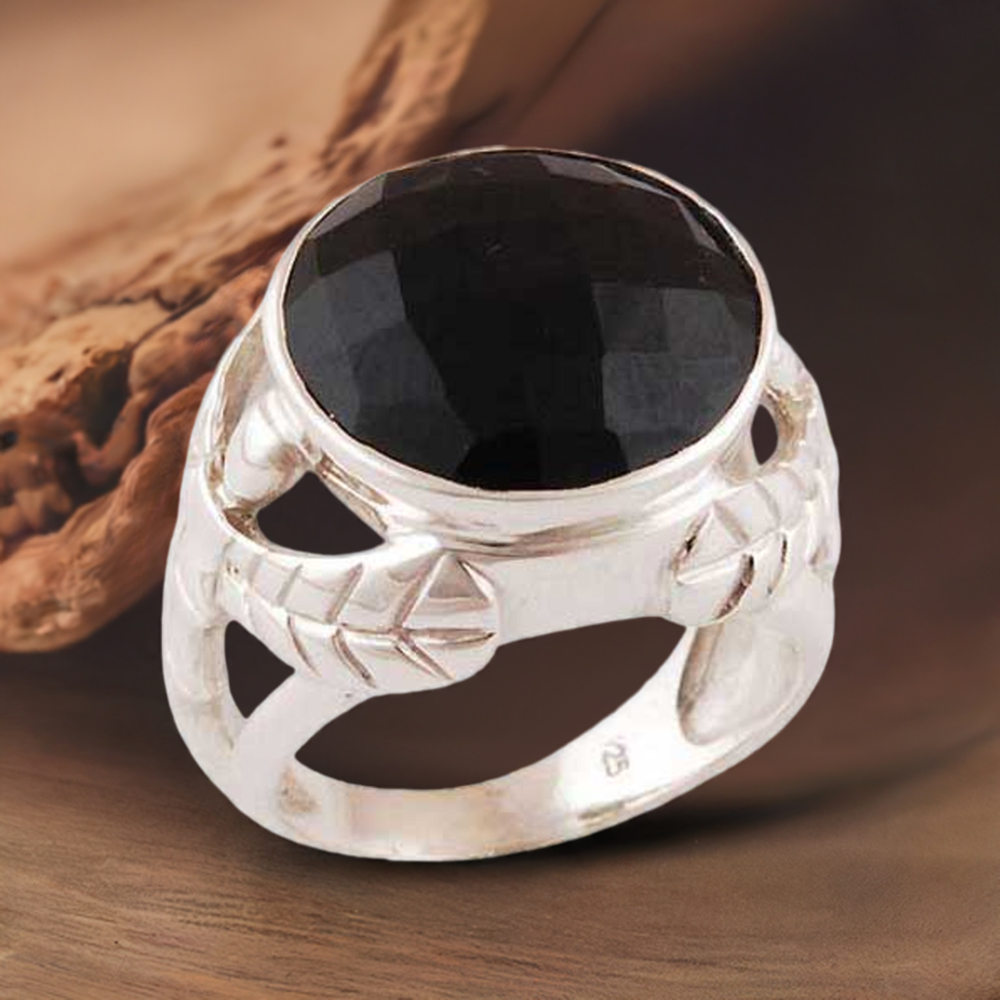 Natural Black Onyx Gemstone Rings In 925 Sterling Silver Jewelry 925SR3541