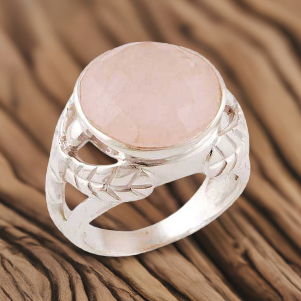Semi Precious Rose Quartz Gemstone Rings In 925 Sterling Silver Jewelry 925SR3542