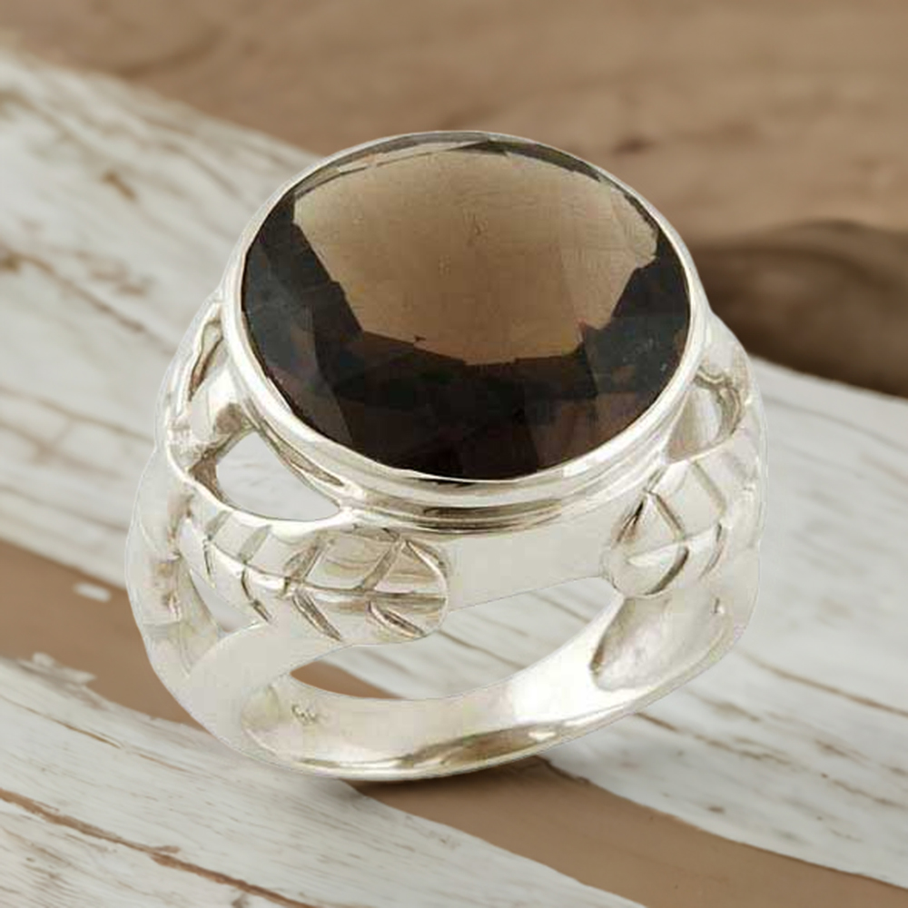 Genuine Smoky Quartz Gemstone Rings In 925 Sterling Silver Jewelry 925SR3546