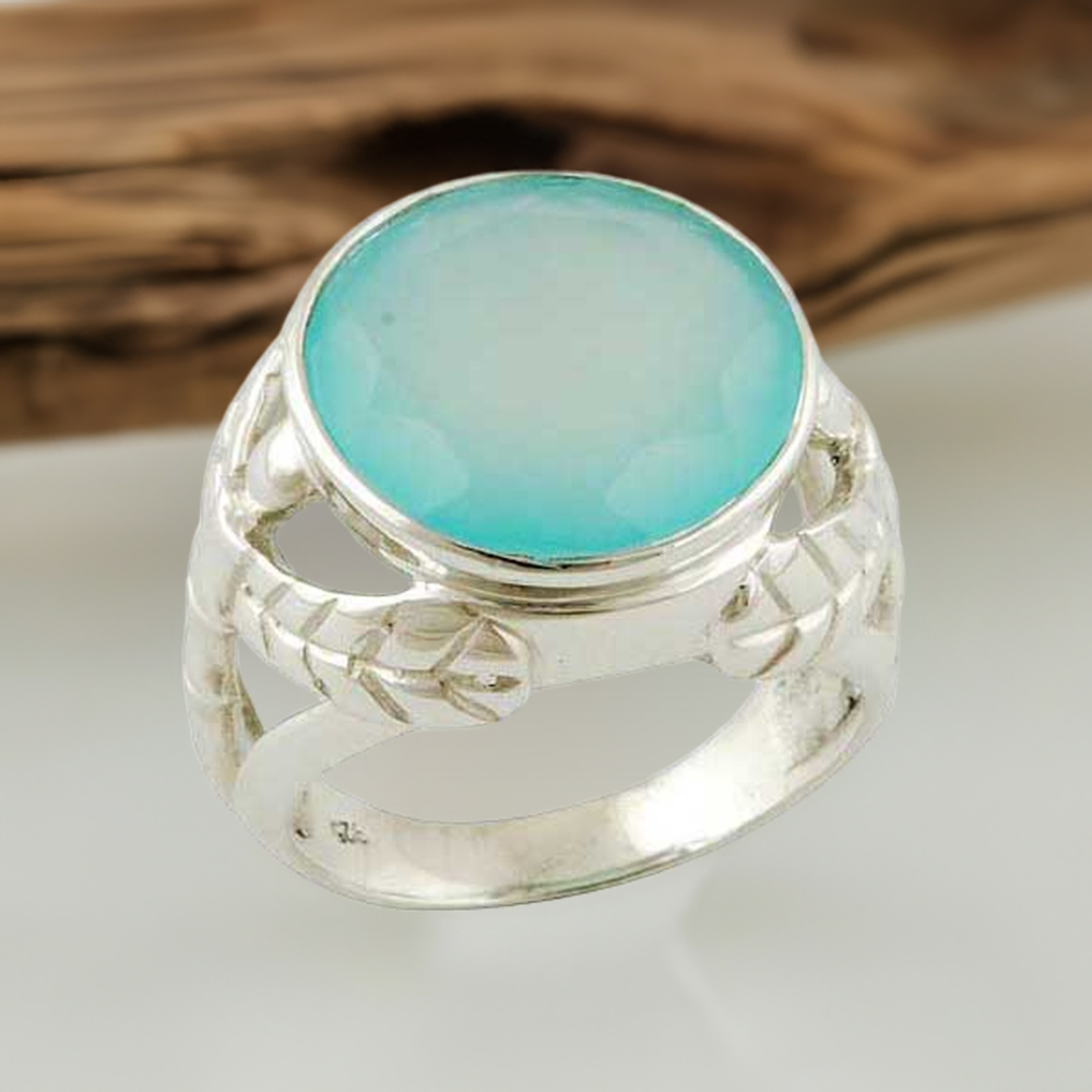 Natural Chalcedony Gemstone Rings In 925 Sterling Silver Jewelry 925SR3547