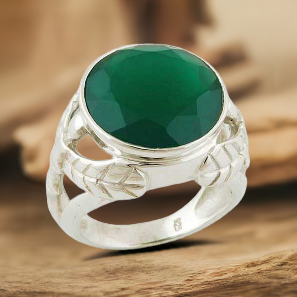 Semi Precious Green Onyx Gemstone Rings In 925 Sterling Silver Jewelry 925SR3548