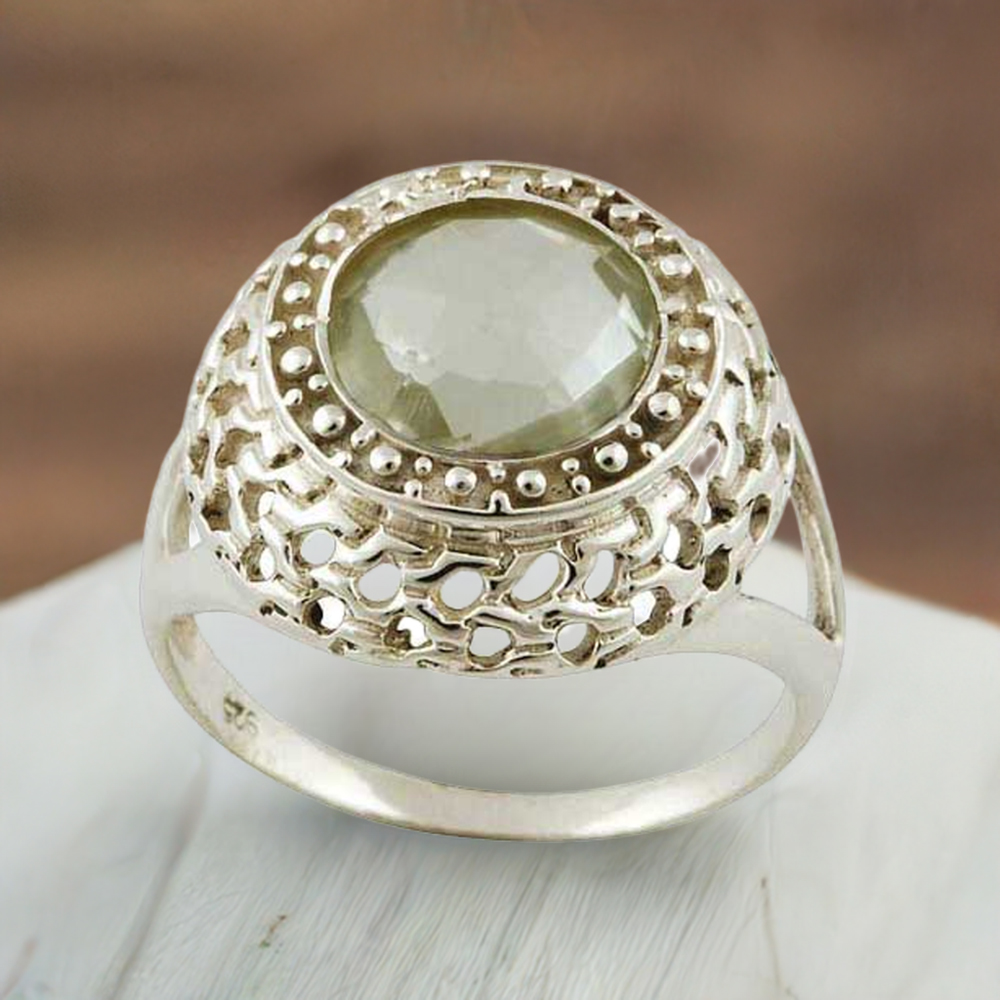 Green Amethyst Sterling Silver Engagement Rings Jewelry 925SR3552