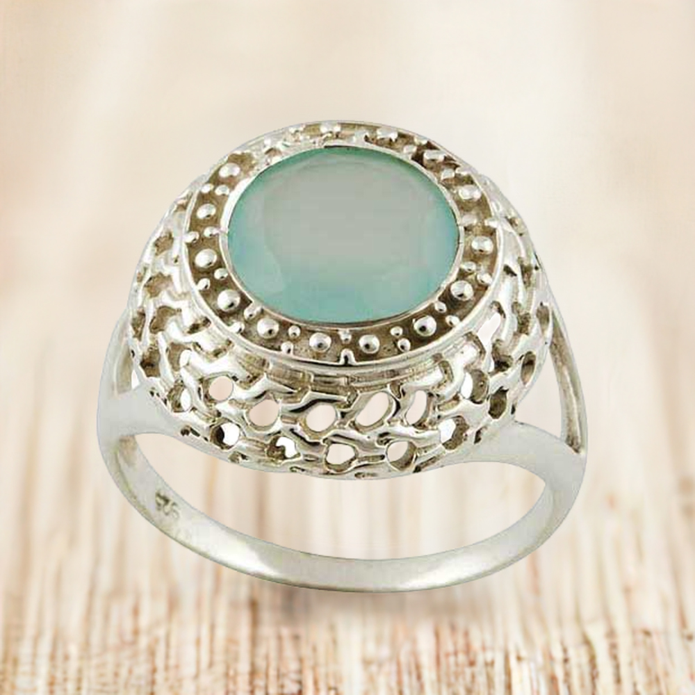 925 Sterling Silver Handmade Rings In Chalcedony Gemstone Jewelry 925SR3554