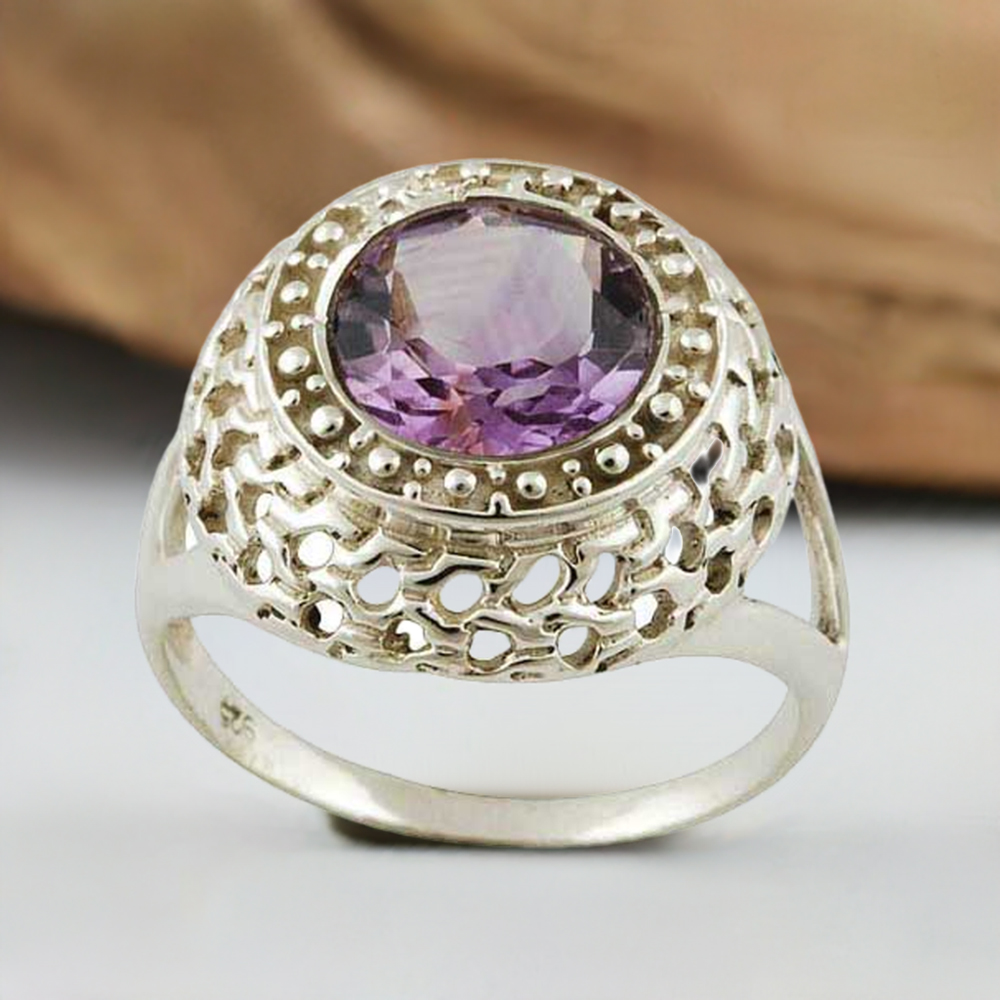 Engagement Sterling Silver Amethyst Rings 925SR3555