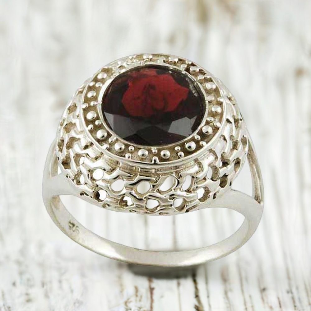Sterling Silver Garnet Gemstone Engagement Rings 925SR3556
