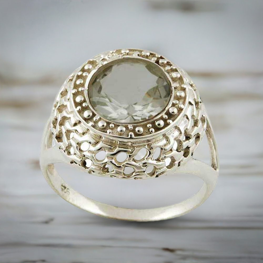 925 Sterling Silver Green Amethyst Gemstone Rings Jewelry 925SR3560