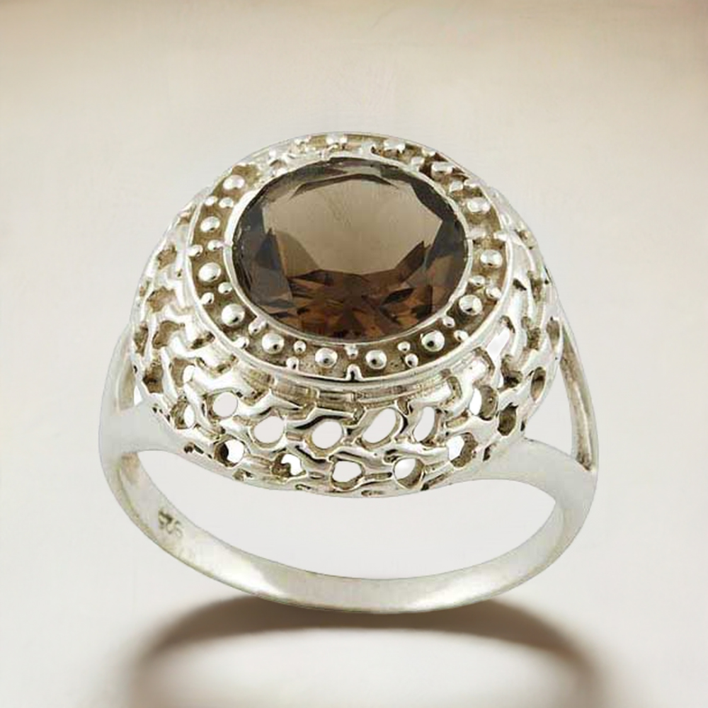 925 Sterling Silver Rings In Smoky Quartz Gemstone Jewelry 925SR3561