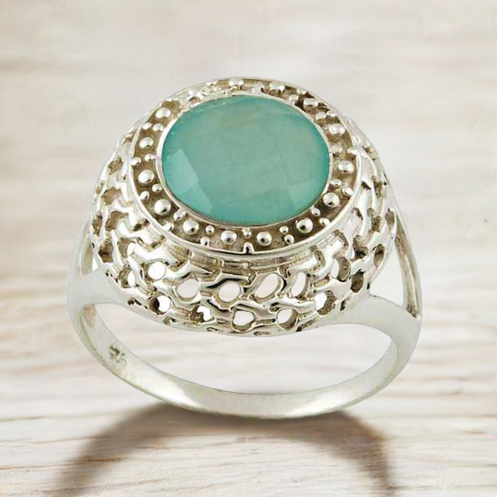 925 Sterling Silver Rings In Chalcedony Gemstone Jewelry 925SR3562