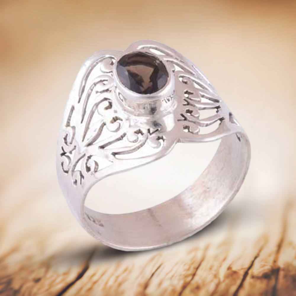 925 Sterling Silver Handmade Rings In Smoky Quartz Gemstone Jewelry 925SR3565