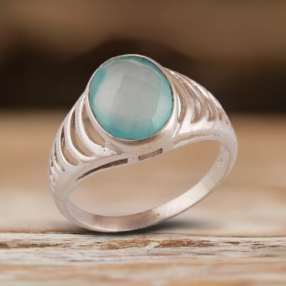 925 Sterling Silver Handmade Rings In Chalcedony Gemstone Jewelry 925SR3578