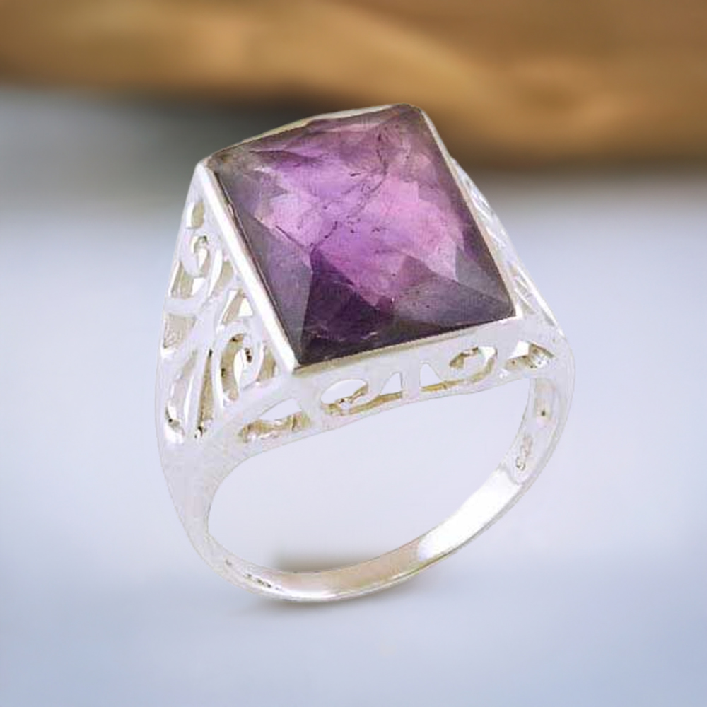 February Amethyst Birthstone Silver Rings 925SR3591