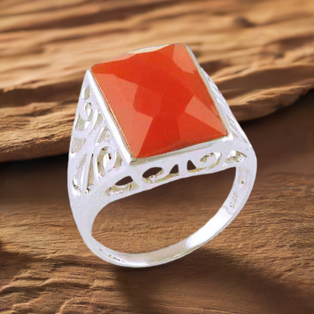 Semi Precious Carnelian Gemstone Rings In 925 Sterling Silver 925SR3594
