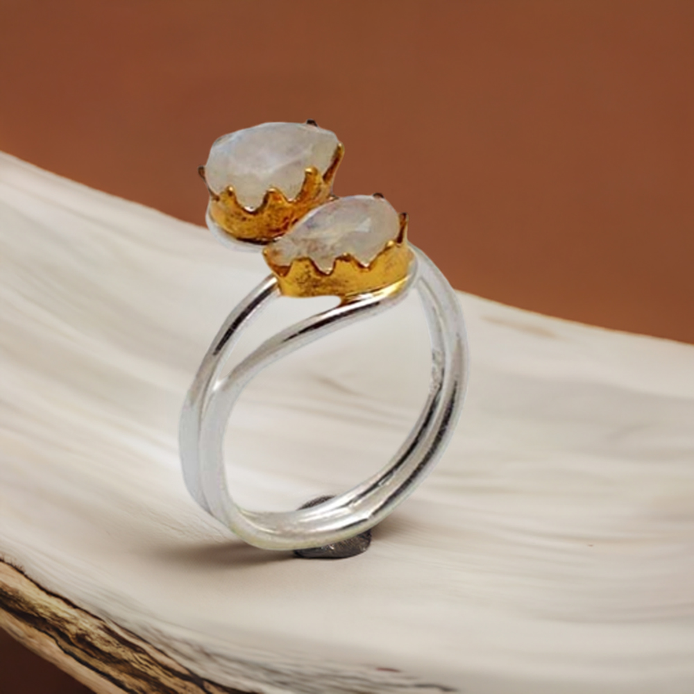 Natural Rainbow Moonstone Gold Plated Ring In 925 Sterling Silver Jewelry 925SR3622