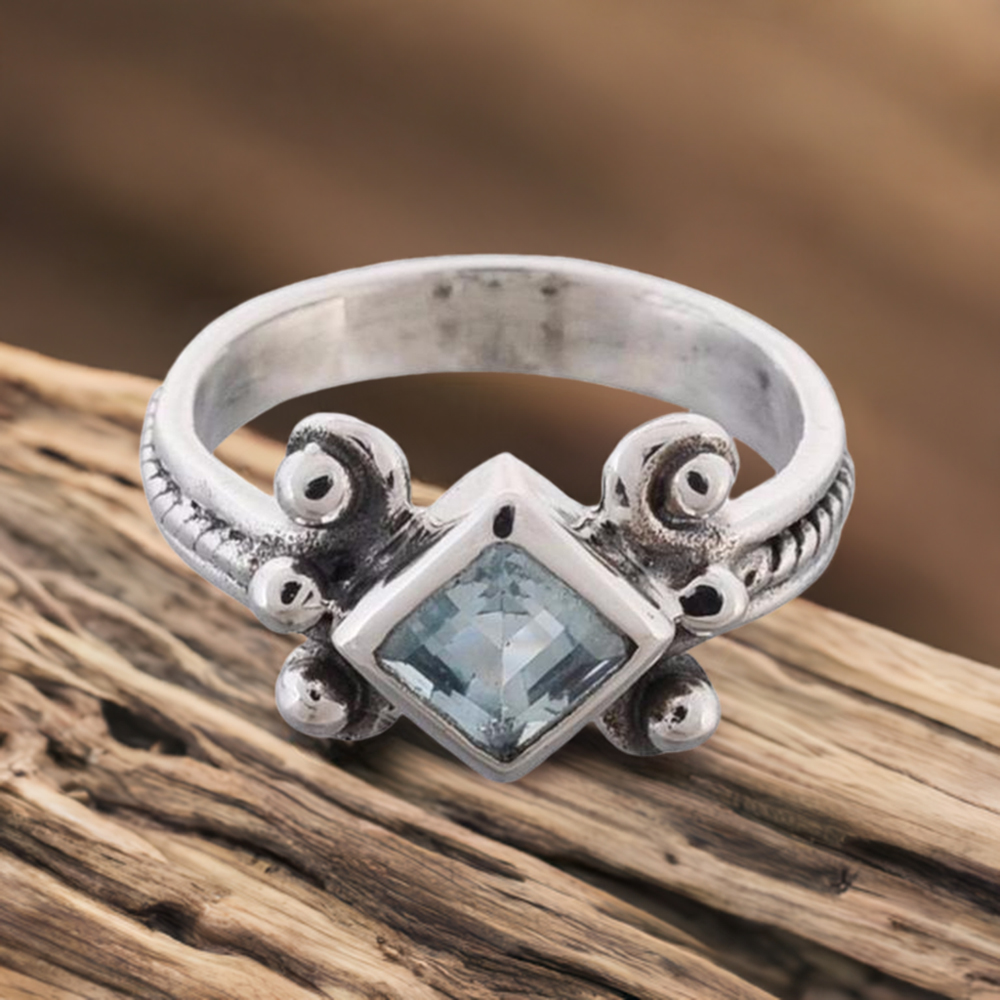 925 Sterling Silver Handmade Rings In Blue Topaz Gemstone Jewelry 925SR3658