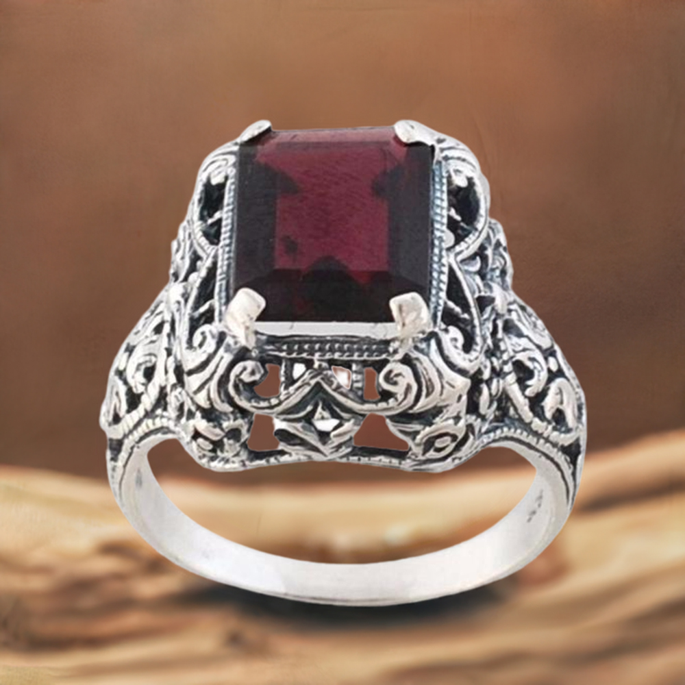 Garnet Gemstone Sterling Silver Boho Rings Jewelry 925SR3661