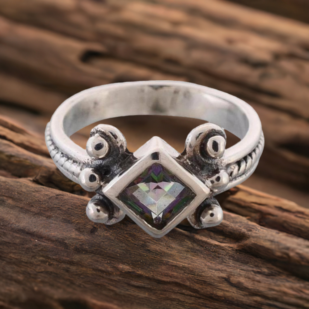 Natural Amethyst Cut Stone Silver Rings 925SR3666