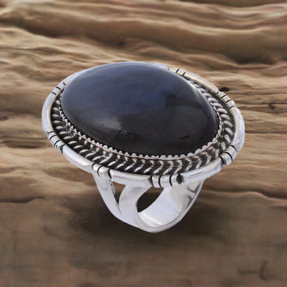 925 Sterling Silver Rings In Natural Labradorite Gemstone