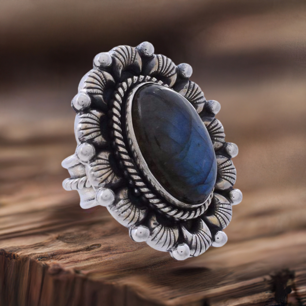 925 Sterling Silver Rings In Semi Precious Labradorite Gemstone